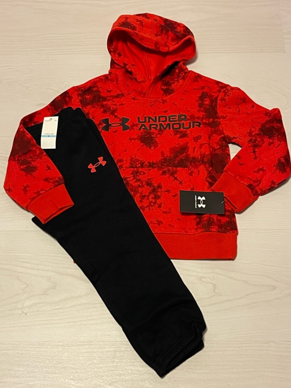 Under Armour Red Camo Hoodie and Black Joggers Kids Set